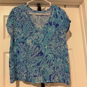 Lilly Pulitzer Vibrant Blue and Teal Short Sleeve Top